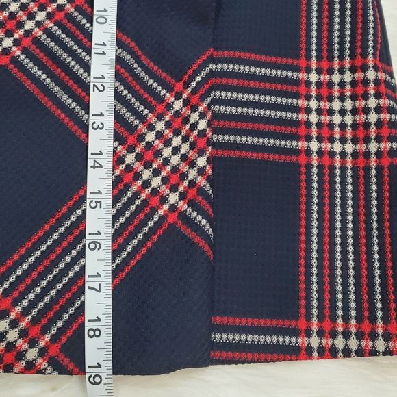 Halogen Plaid Faux Wrap Skirt Tweed A-Line Academia Navy Red Creme Skirt Size 4 - Picture 7 of 9